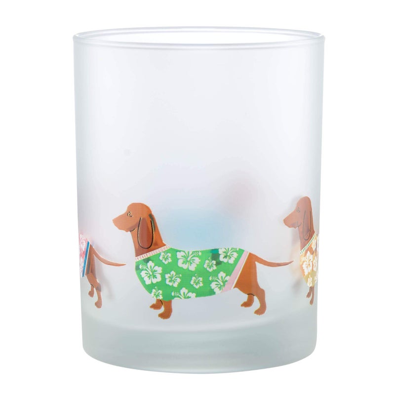 Culver Tropical Decorated Frosted Double Old Fashioned Tumbler Glasses, 13.5-Ounce, Gift Boxed Set of 2 (Luau Dachshunds Dogs) - Image 2